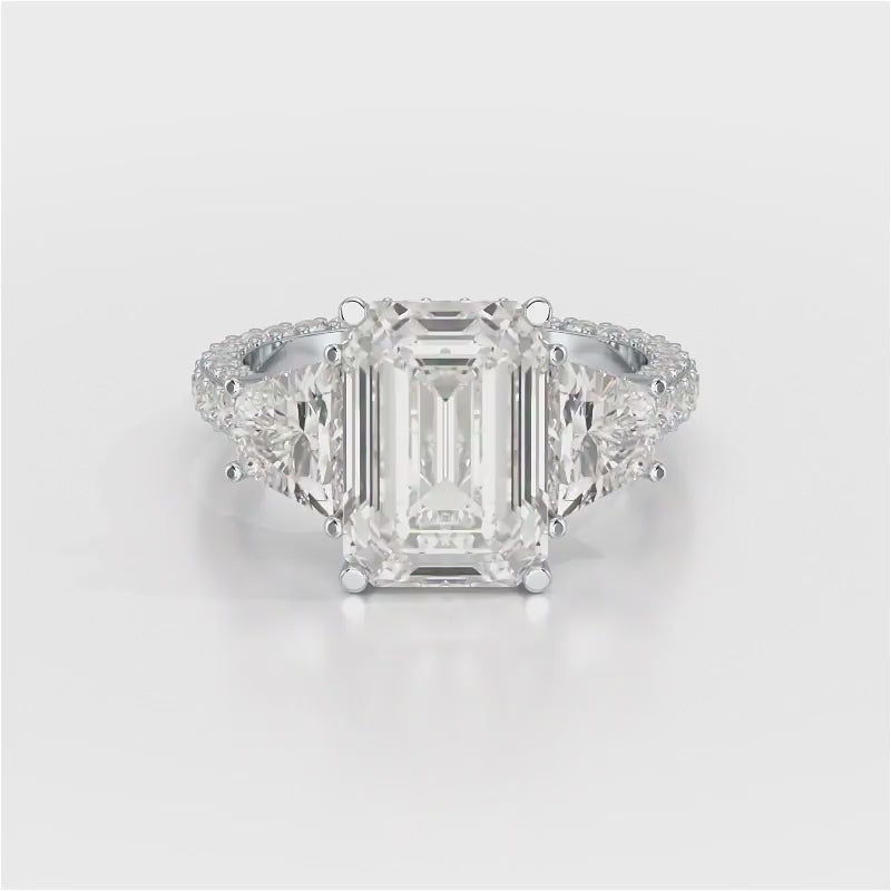 7.49 CT Three Stone Emerald Cut Lab Diamond Ring