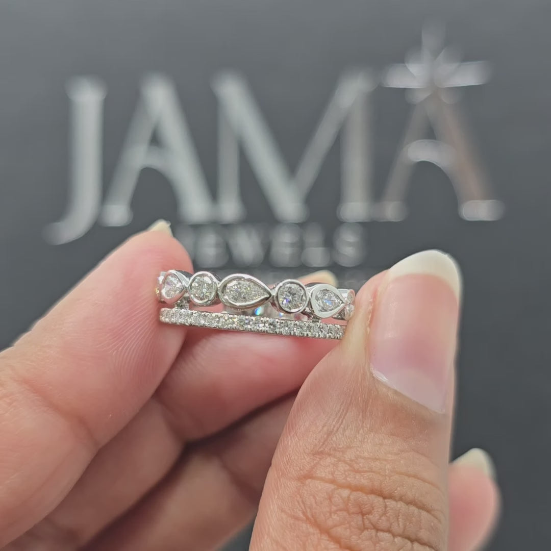 0.76 CT Pear & Round Diamond Bezel Eternity Band Ring (Ready for Delivery)