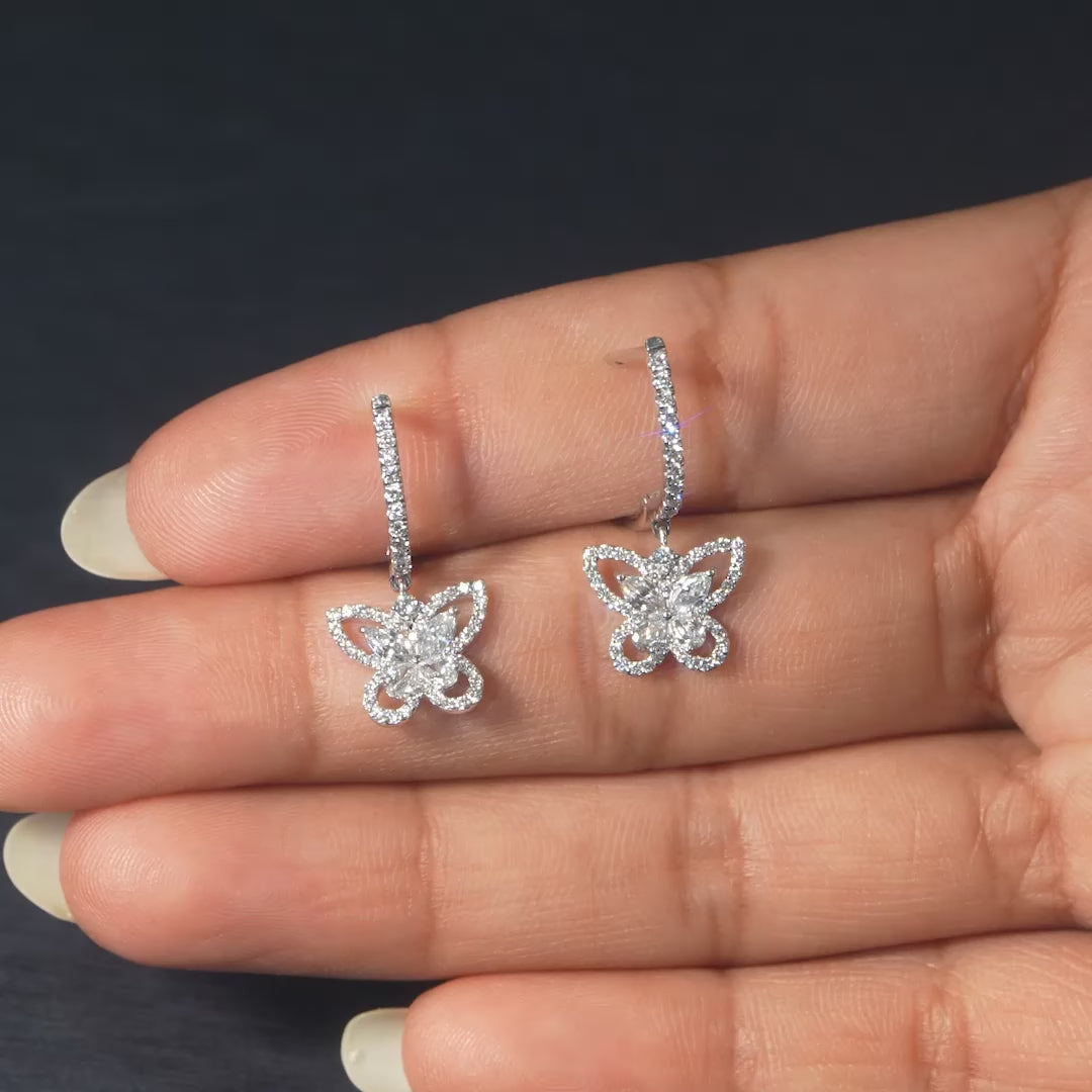 0.98 CT Butterfly Dangle Hoop Diamond Earrings