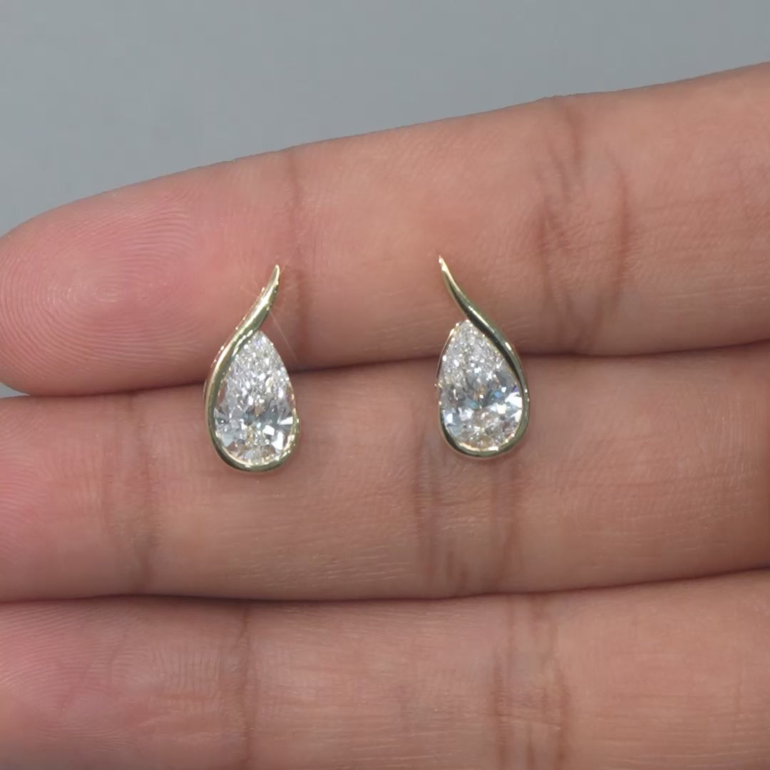 2.05 CT Pear Bezel Bypass Stud Diamond Earrings
