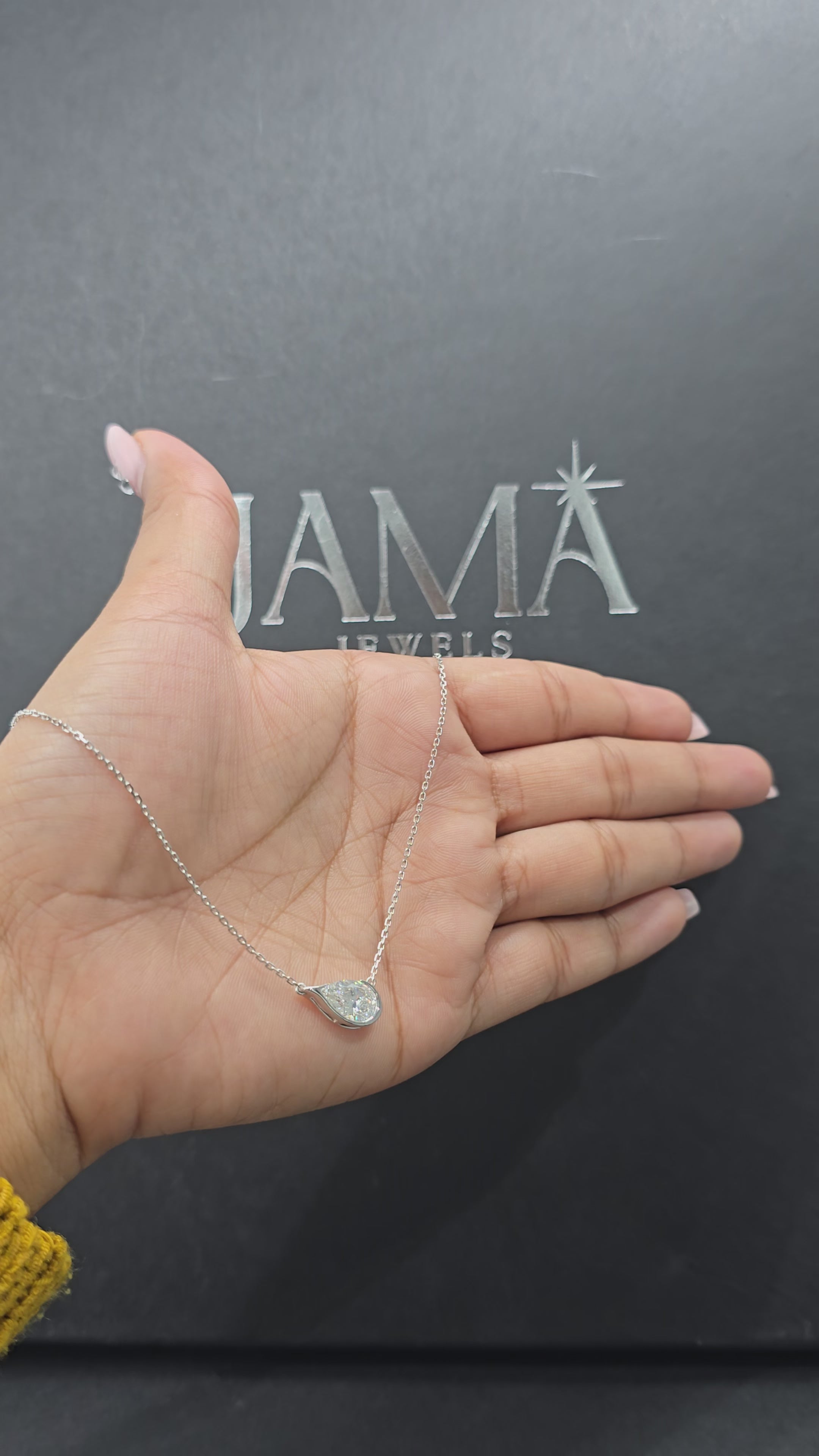 1.55 CT Pear Shape Solitaire Diamond Chain Pendant (Ready for Delivery)