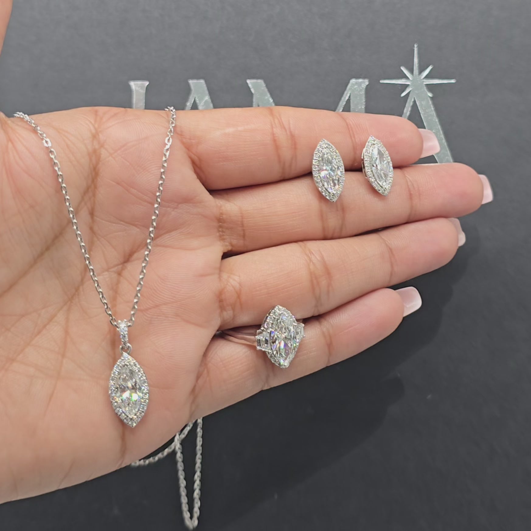 5.60 CT Marquise Cut Jewellery Set - Ring, Earring & Chain Pendant (Ready for Delivery)