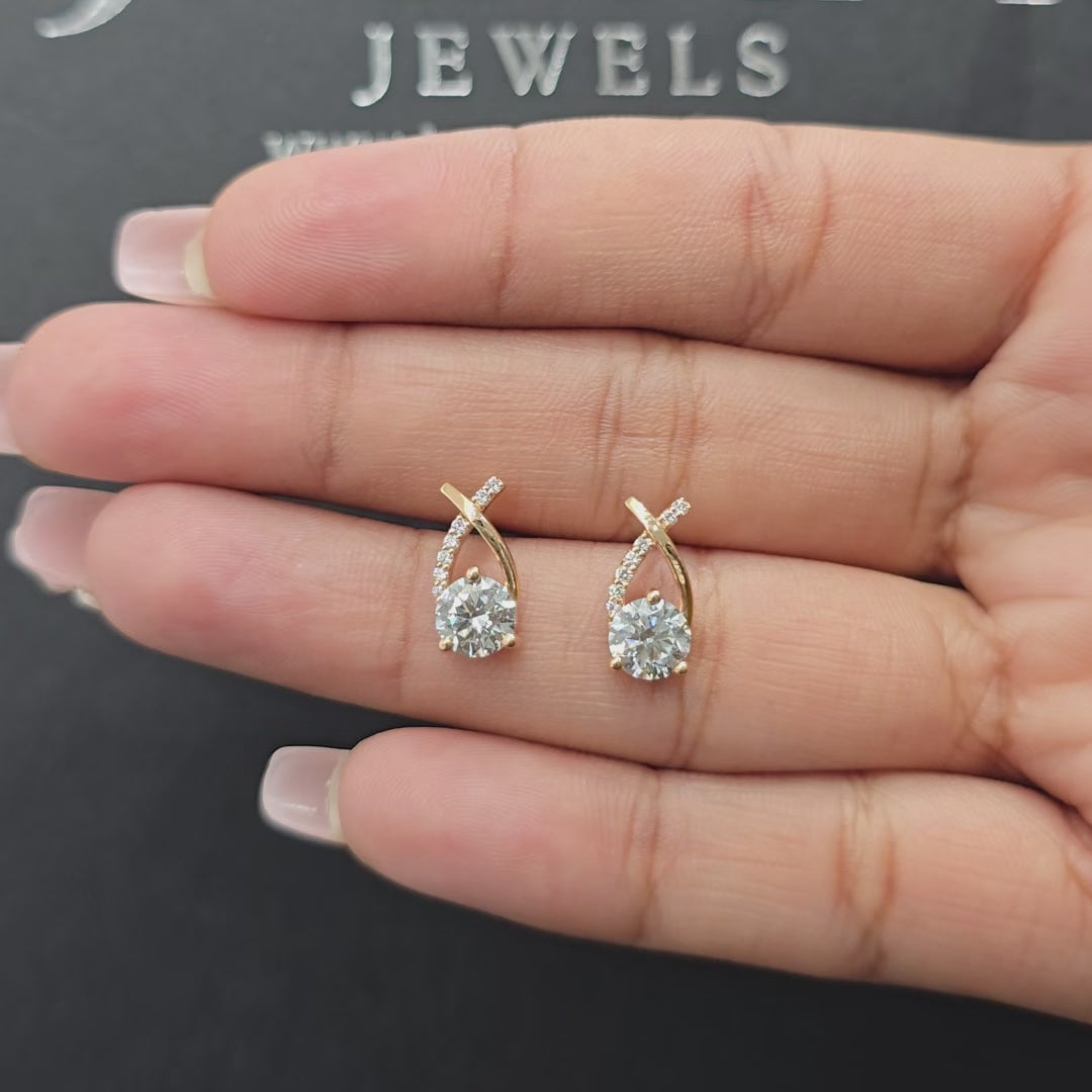 1.45 CT Lab Diamond Crossover Round Earrings (Ready for Delivery)