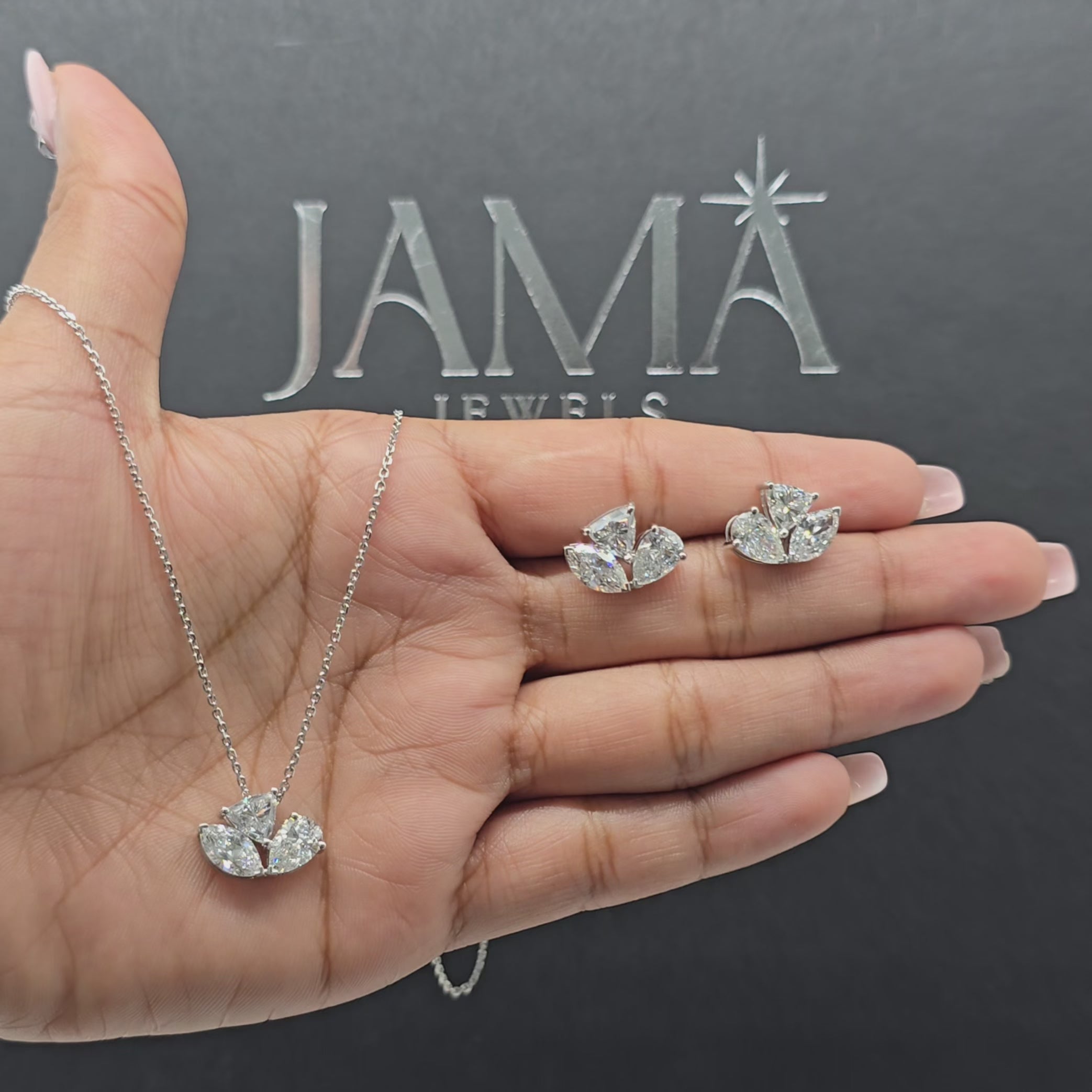 7.75 CT Trio Diamond Jewellery Set - Earring & Chain Pendant (Ready for Delivery)