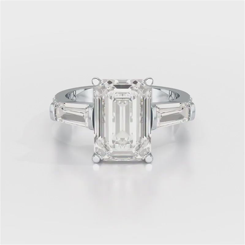 6.64 CT Lab Diamond Emerald Cut Three Stone Ring