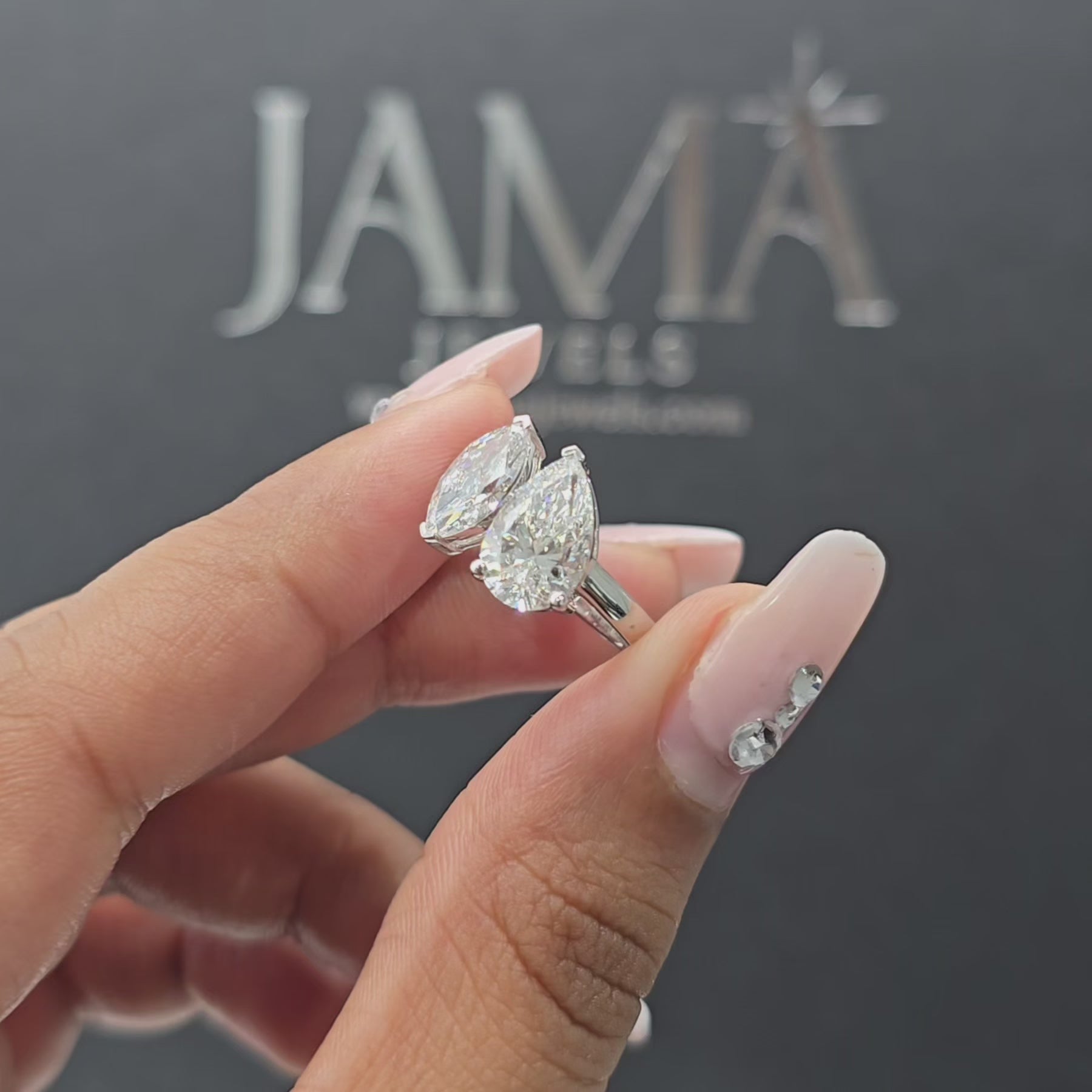 3 CT Marquise & Pear Cut Diamond Two Stone Ring (Ready for Delivery)