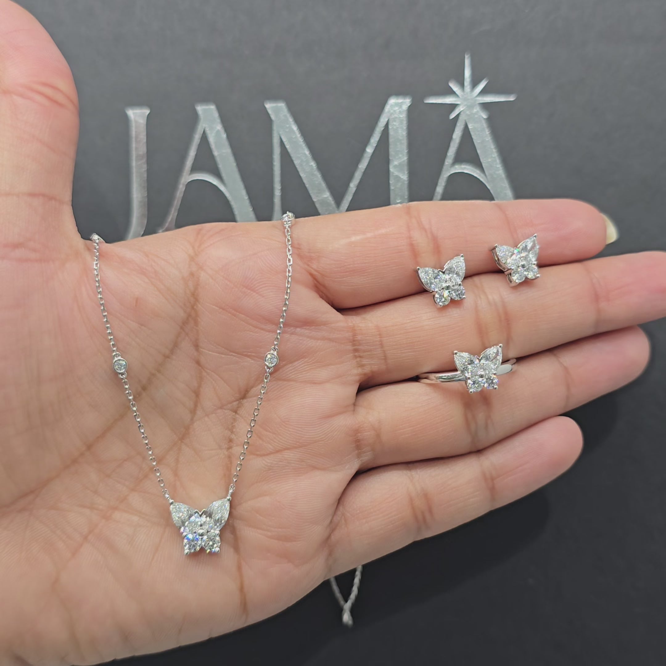 3.55 CT Butterfly Shaped Diamond Jewellery Set - Ring, Earring & Chain Pendant (Ready for Delivery)