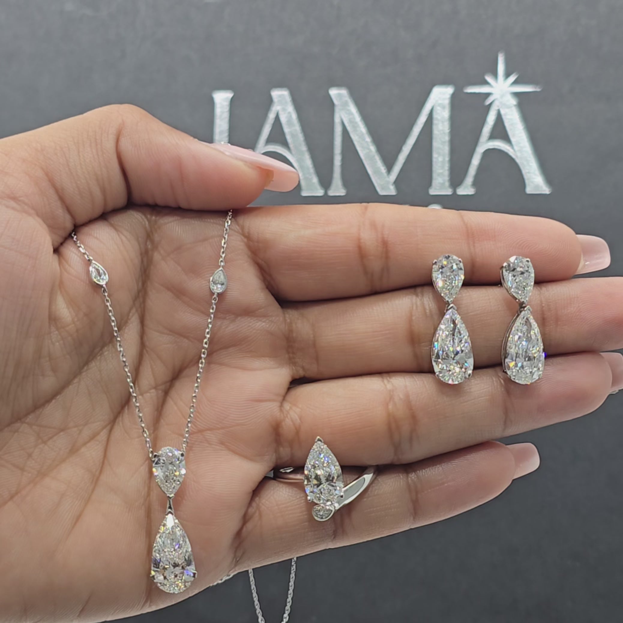 14.70 CT Pear Cut Diamond Jewellery Set - Ring, Earring & Chain Pendant (Ready for Delivery)