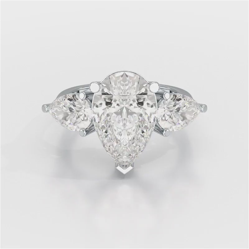 6.82 CT Lab Diamond Pear Cut Three Stone Ring