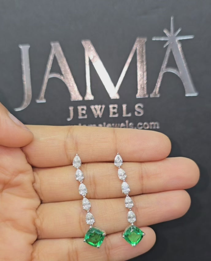 2 CT Lab Grown Drop Earring with Green Gemstone (Ready for Delivery)