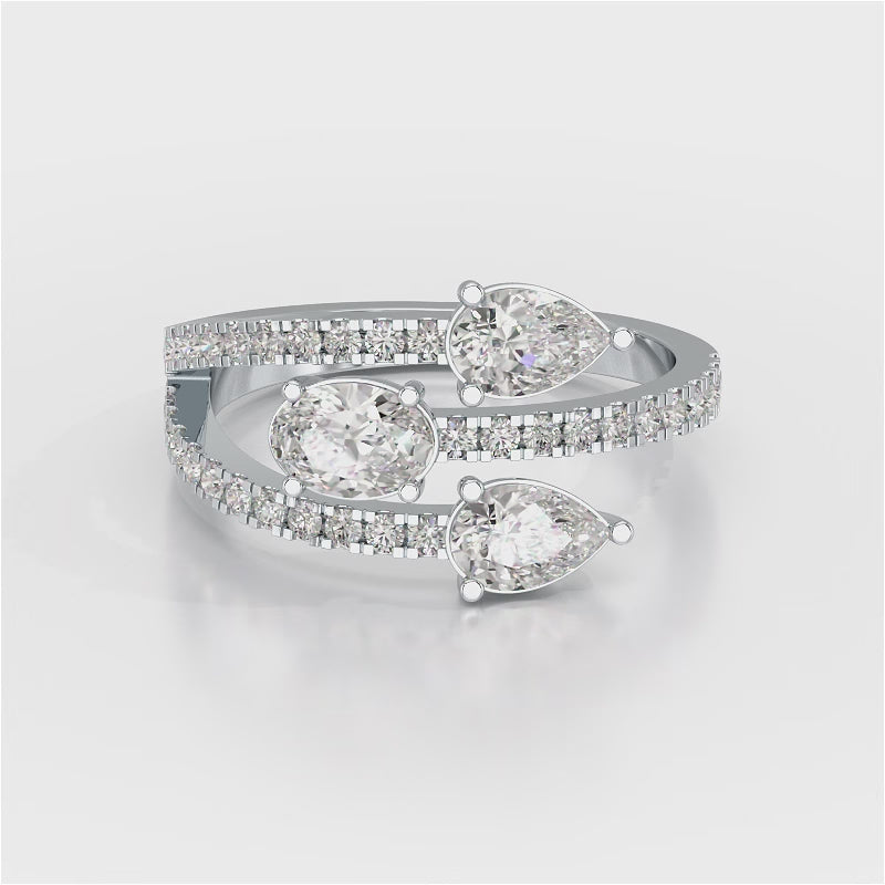 1.35 CT Three Row Diamond Bypass Ring