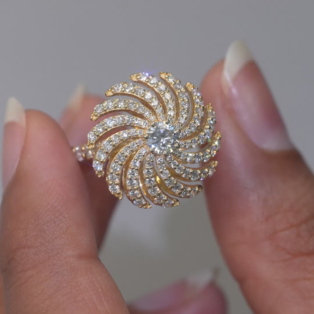 Hand shot video of 1.45 CT Round Swirl Pavé Diamond Ring